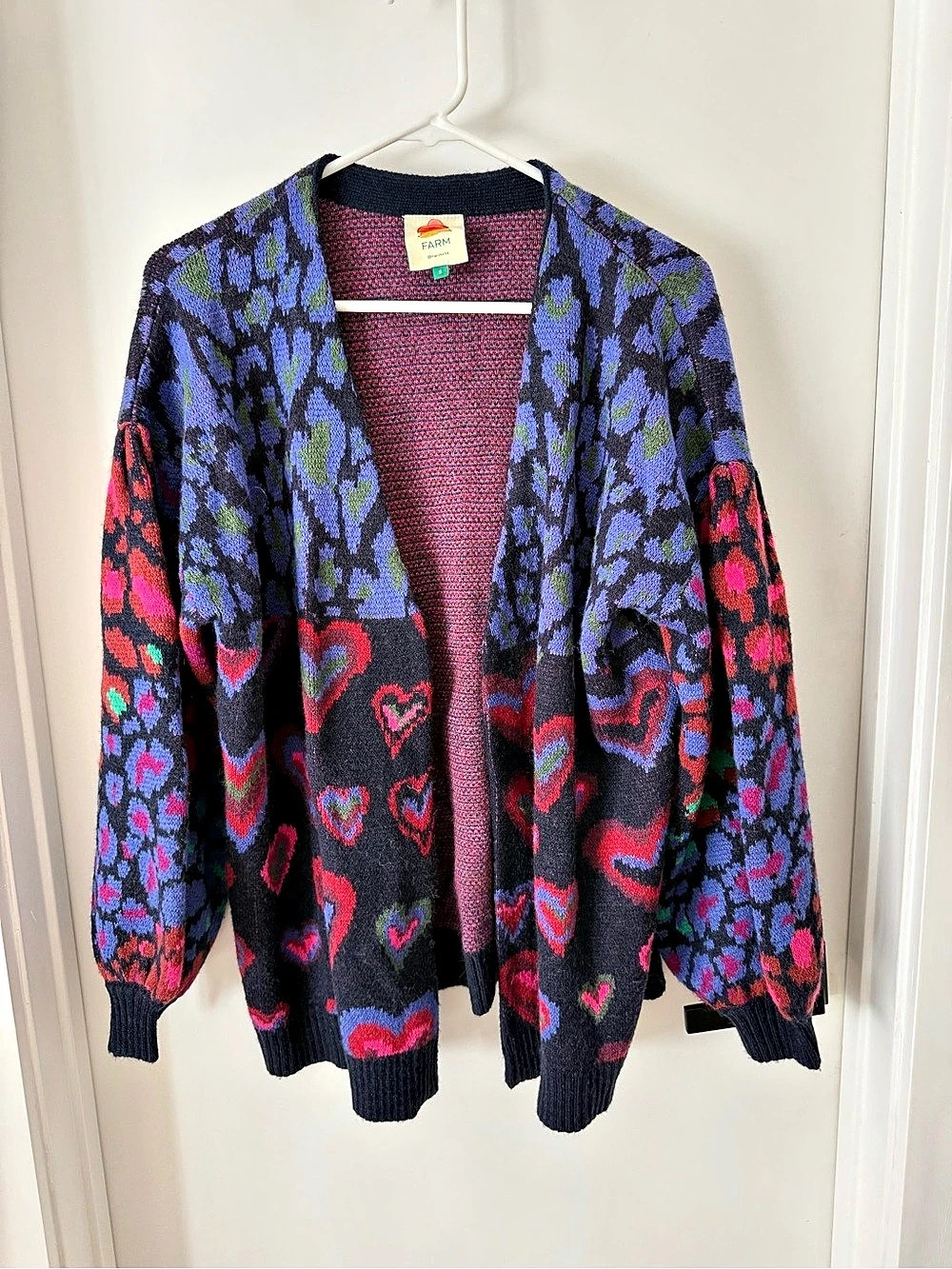 FARM Rio Leopard Hearts Knit Cardigan Blue & Black